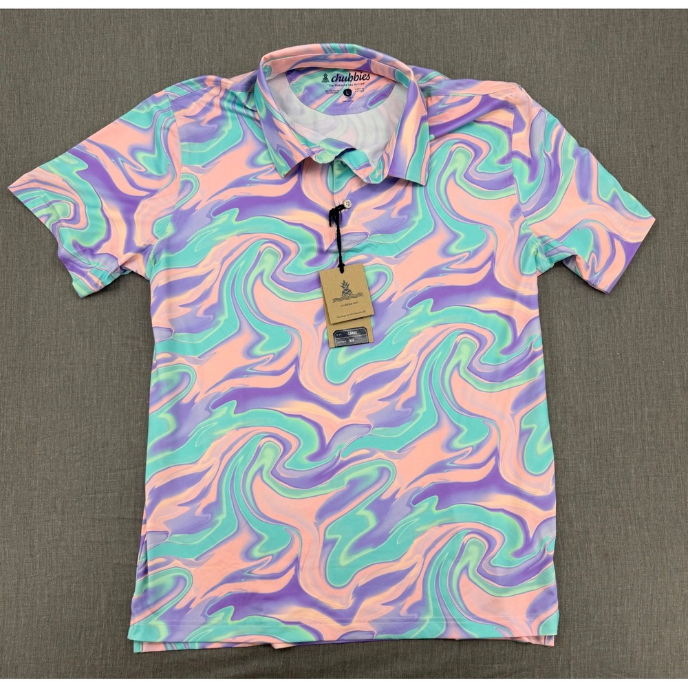 Chubbies Mens Large Performance Polo Shirt Psychedelic Swirl Marble Print Purple